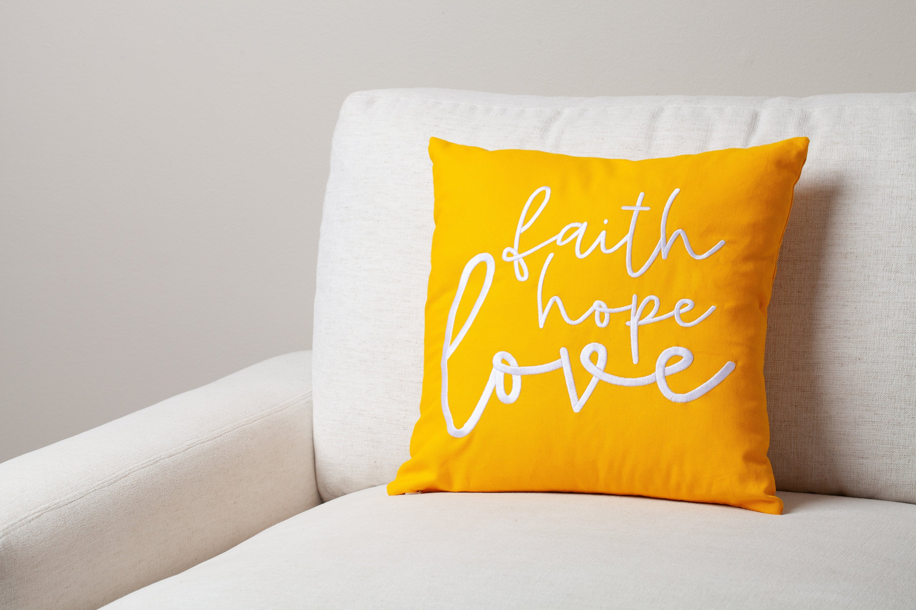 yellow faith hope and love pillow faux down insert