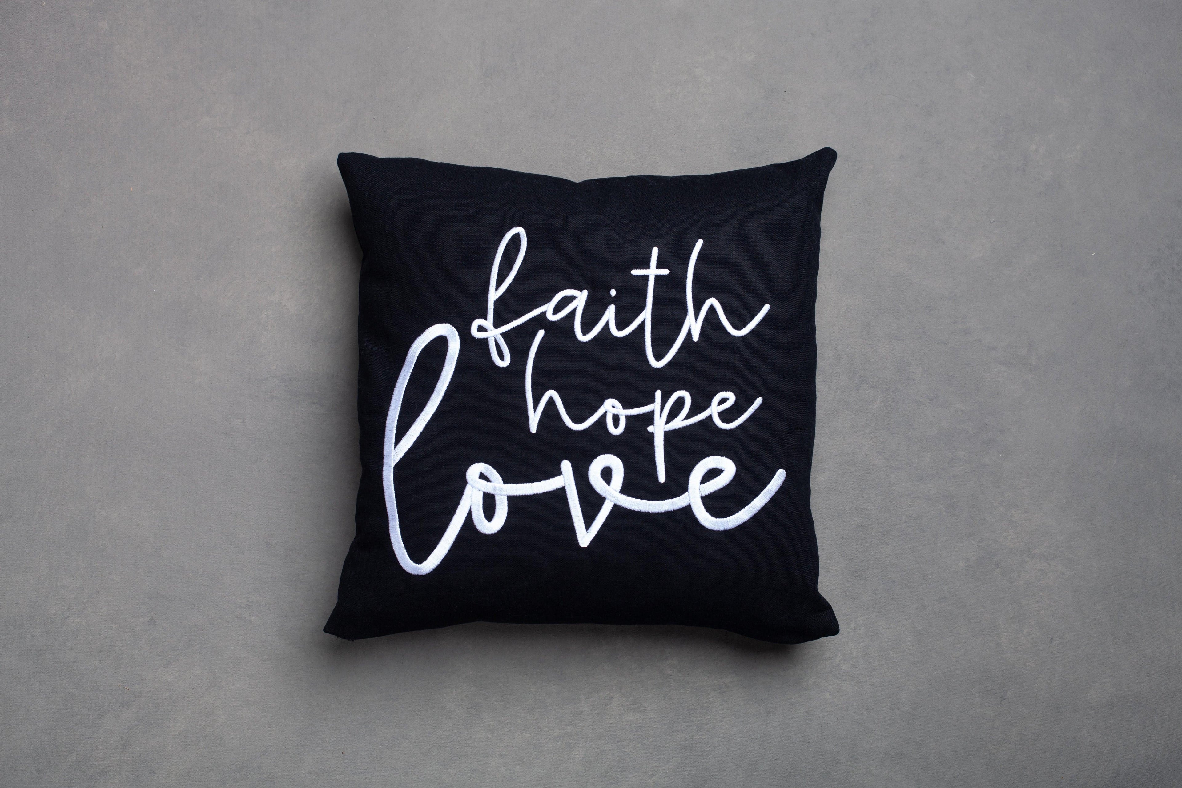 Faith Hope Love Embroidered Scripture Throw Pillow 1 Corinthians 13:13 |