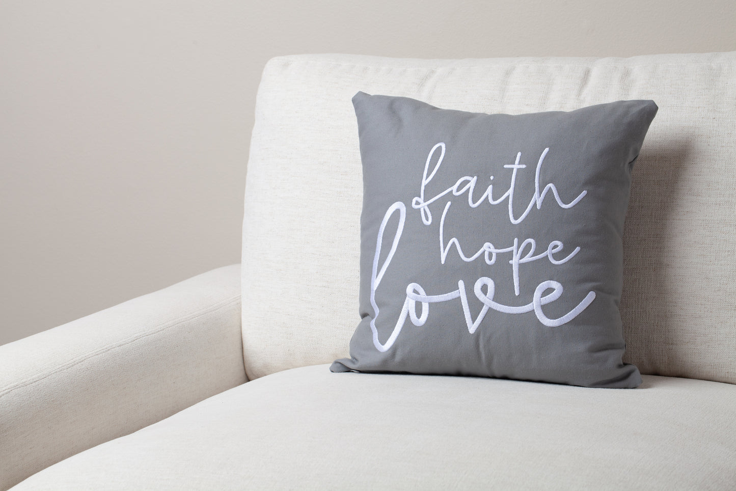 Embroidered Throw Pillow - FHL - Gray