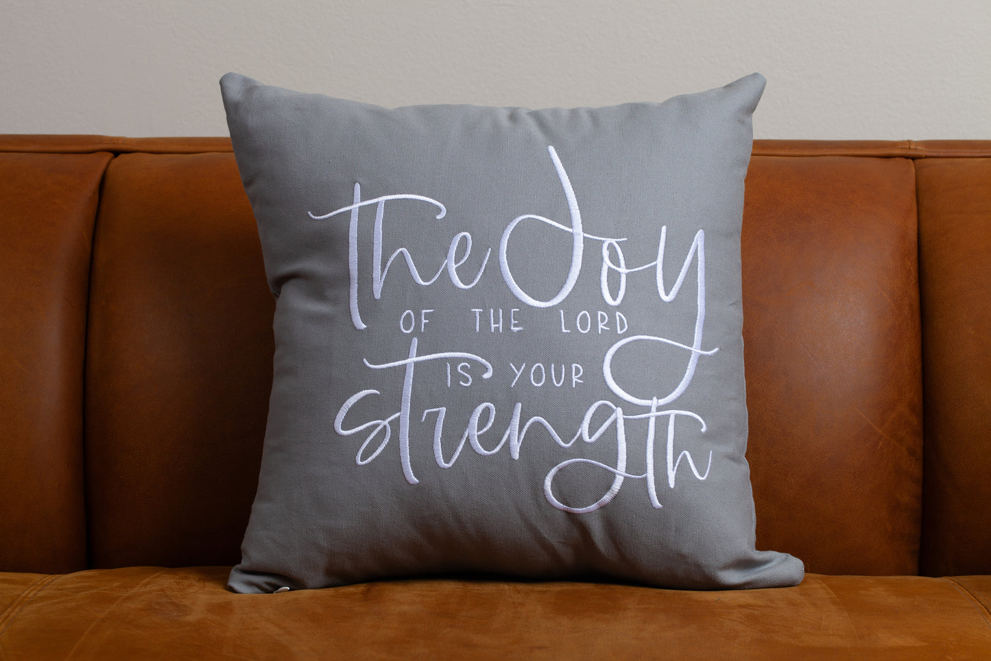 Embroidered Throw Pillow - JS - Gray
